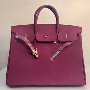 40cm Classic Leather Handbag with Gold Details